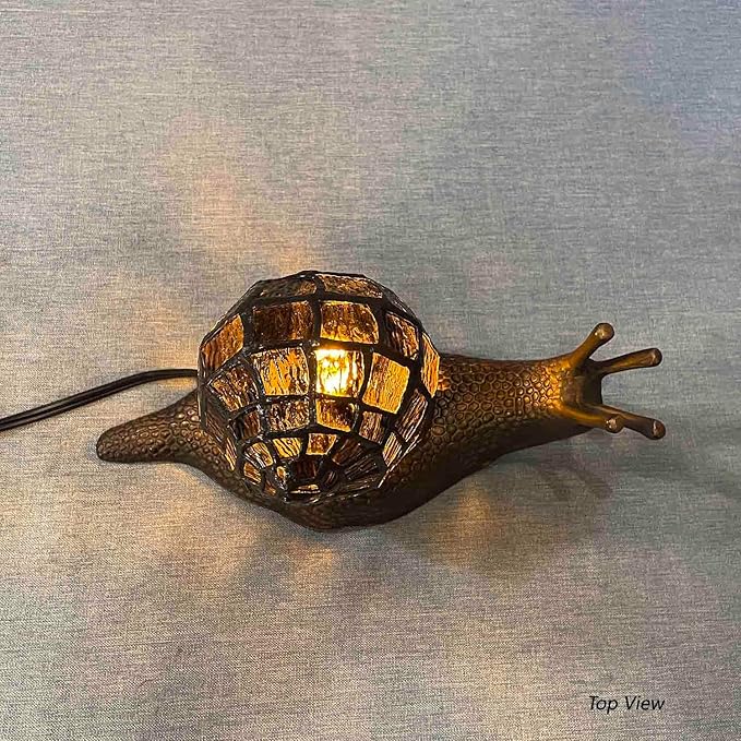 Bieye L10980 Land Snail Tiffany Style Stained Glass Accent Table Lamp for Home Decor (Amber, 10" D x 5" W x 5" H)