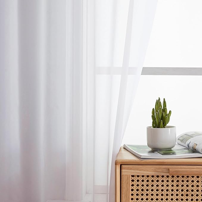 Aiyufeng 108 Inch White Sheer Window Curtains for Farmhouse, Rod Pocket Voile Window Treatment Vertical Panels for Study Room/Bedroom/Living Room, White, W40 x L108, 2 Panels