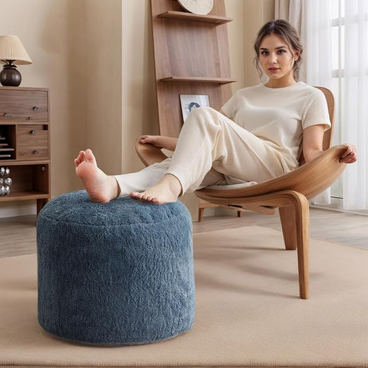 Tiita Round Stuffed Pouf Ottoman, Foot Rest Stool with Foam Chunk Filling, Cozy Home Decor Footstool for Living Room, Bedroom(Dark Grey)