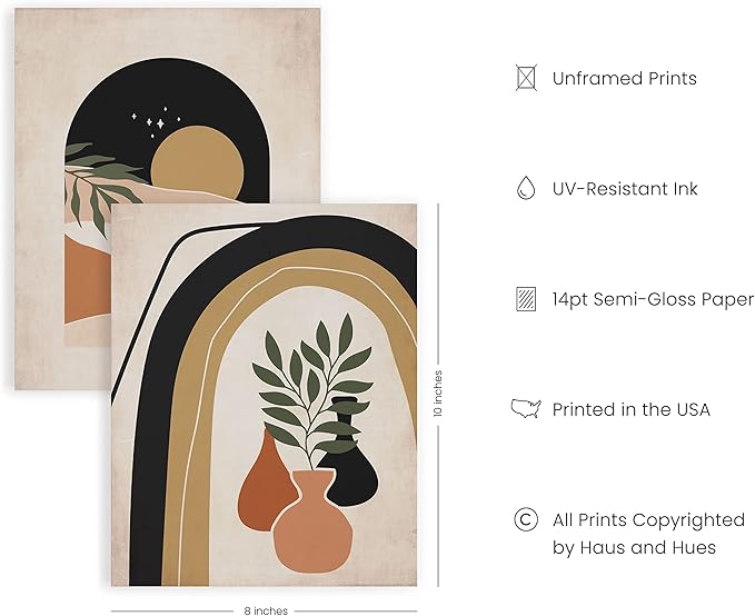HAUS AND HUES Boho Prints Neutral Wall Art - Set of 6 Boho Mid Century Modern Wall Art, Aesthetic Prints for Wall Decor and Mid-Century Modern Artwork, 8x10 UNFRAMED