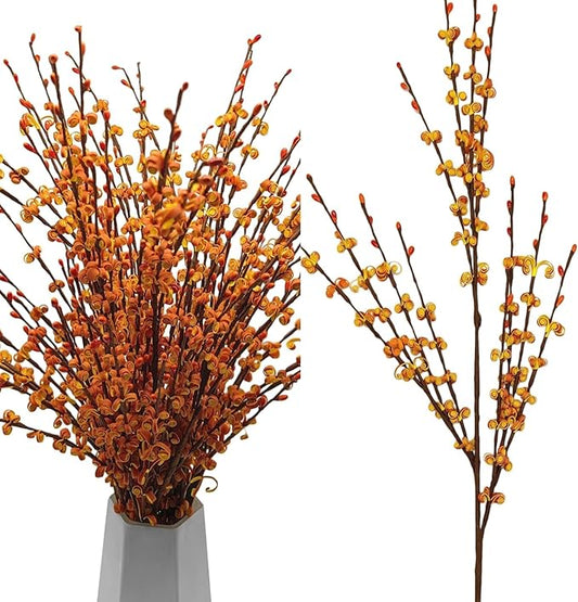 10 Pcs 29.5" Fall Stem Orange Jasmine Fall Flowers Dry Branches Bouquet for Thanksgiving Home DIY Floral Art Plant Wedding Table Centerpieces Party Decoration in Vase (Autumn Yellow)