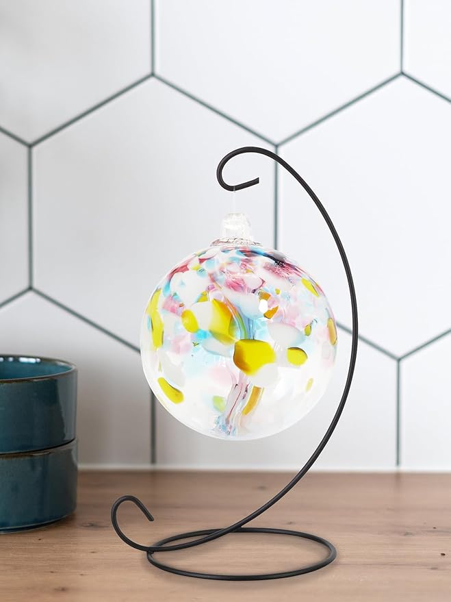Dale Tiffany AC25001-D3 Rainbow Tree of Life Hand Blown Art Glass Ornament Witch Globe Gazing Ball, Spring, 3" Diameter with Hanging Stand