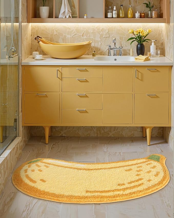 LUMI Cute Bathroom Rugs, Funny Fruit Runner Rug, Soft Plush Fluffy Bath Mat, Absorbent, Non-Slip for Bathroom, Kitchen Sink, Bedroom, Kid's Bedroom, and Living Room, 18.5"x39.5", Banana