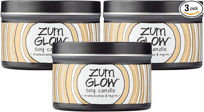 Indigo Wild Zum Glow Frankincense & Myrrh Candle - Soy Wax Candle with Lead-Free Wick - Relaxing Candles Scented with Essential Oils - Long-Lasting Scented Candles - 30-Hour Burn Time - 7 oz (3 Pack)