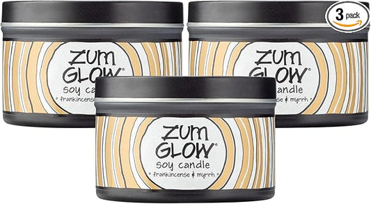 Indigo Wild Zum Glow Frankincense & Myrrh Candle - Soy Wax Candle with Lead-Free Wick - Relaxing Candles Scented with Essential Oils - Long-Lasting Scented Candles - 30-Hour Burn Time - 7 oz (3 Pack)