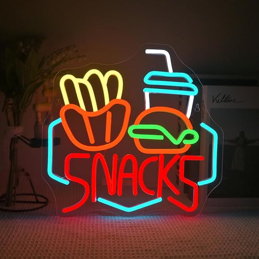 Lucunstar Snack Burger Fries Neon Sign,LED Sign for Burger Shop Decor,Hamburger LED Neon Light,USB Connectivity Neon Sign with Dimming switch for Restaurant,Kitchen,Store,Party,Bar Sign