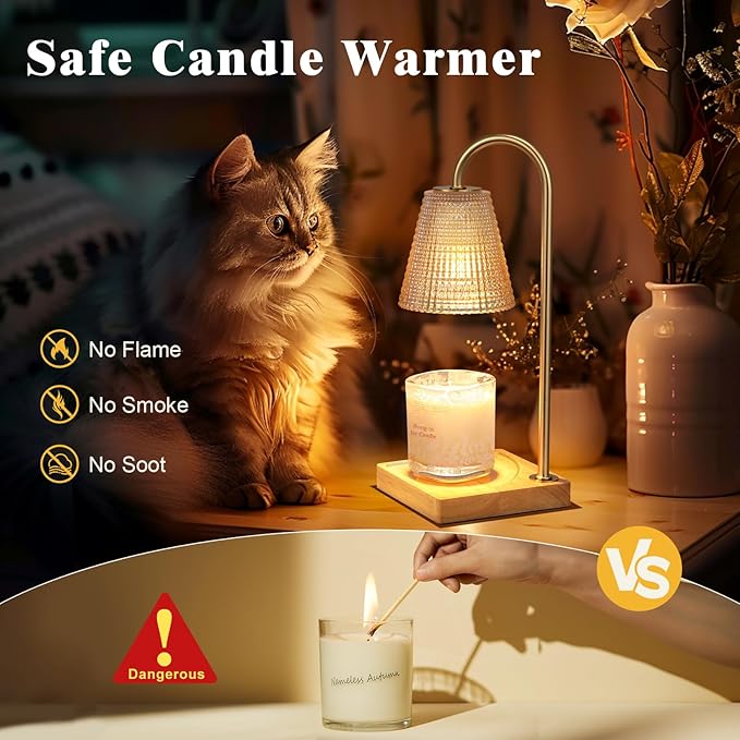 Candle Warmer Lamp-Dimmable Candle Lamp with Timer, Christmas Birthday Gifts for Women, House Warming Gifts for New Home Bedroom Decor, Wax Warmer for Scented Wax with Unique Dotted Lampshade