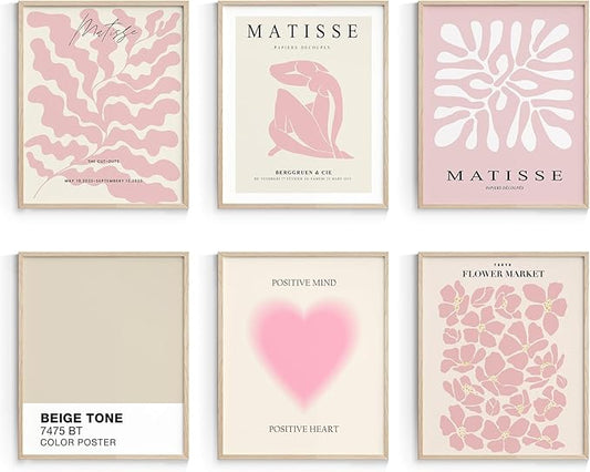 Habseligkeit Pink Matisse Wall Art Prints, Abstract Wall Art Exhibition Posters, Vintage Wall Art Prints, Retro Room Decor for Girl's Bedroom 8x10 inch, Unframed