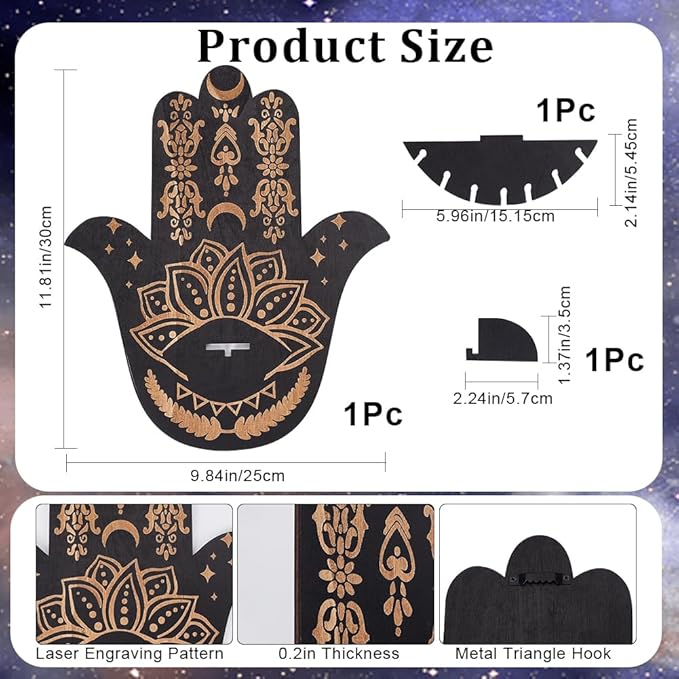 CREATCABIN Hamsa Wall Decor Lotus Wooden Crystal Display Shelf Crystal Holder Shelves Hamsa Hand Wall Mounted Floating Shelf Stand for Witch Stuff Altar Supplies Spiritual Gift Black 9.8 x 11.8Inch