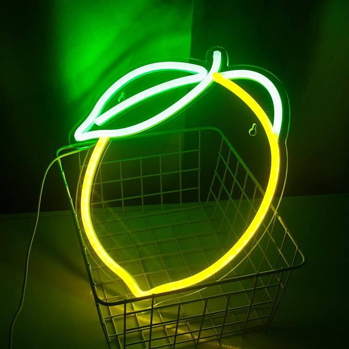 Lemon Neon Sign Lemons Yellow Led Sign Fruit Shape Neon Light for Apartment, Bar, Kids' Room,Bedroom,KTV Pub, Shop Wedding, Celebration (12.6"*11")