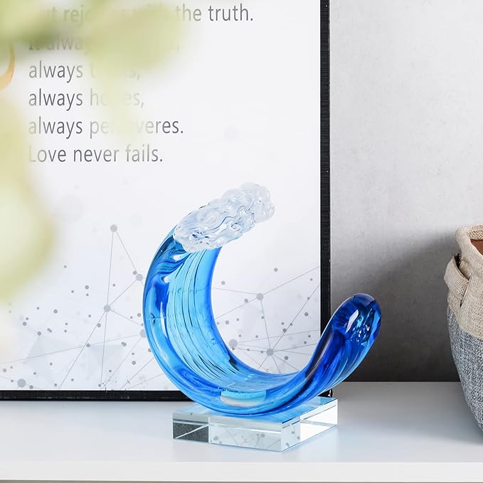 Hand-Blown Glass Wave Decor Murano-Style Glass Statue and Figurine