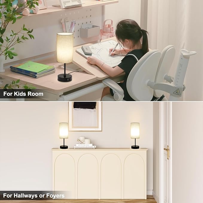 Ascher 2 Pack Table Lamp RGB Color Changing - 3 Color Temperatures Stepless Dimmable Small Bedside Lamp for Bedroom, Touch Control Nightstand Light with Flaxen Shade for Reading Home Decor Lights