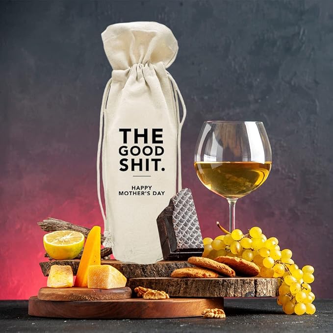 Andaz Press Happy Mother's Day Wine Bag, The Good Shit Wine Bottle Cover, Mother's Day Gifts, Funny Gifts For Mom, Canvas Wine Bag Champagne Bottle Bag Wine Bottle Gifts For Women, New Mom, 1-Pack