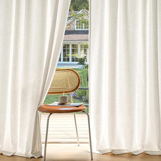 MIULEE Non-See-Through Privacy Linen Curtains 2 Panels, Light Filtering Window Curtains Farmhouse Textured Back Tab Semi Sheer Drapes for Bedroom Living Room, 52 x 96 Inches Long, Natural White