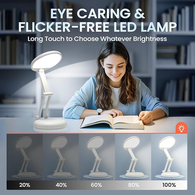 One Fire Cordless Desk Lamp for College Dorm Room,Dimmable Battery Powered Lights,3600mAh Rechargeable Wireless Table Lamp,Small Mini Lamp&Portable Classroom Light for Dorm,Bed,Reading,Home,Nail,Craft