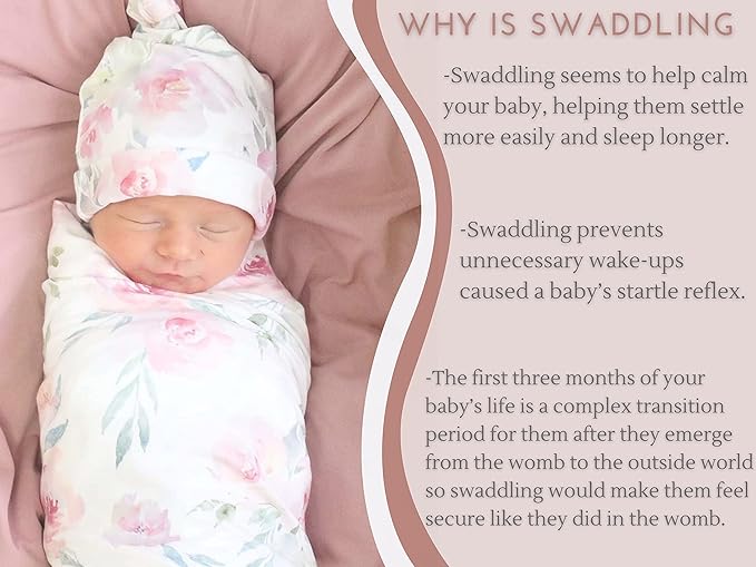 Baby Receiving Blanket Swaddle Blanket Newborn Wrap Swaddle Headband Set -Bloom Flower Pattern (Pink 3)