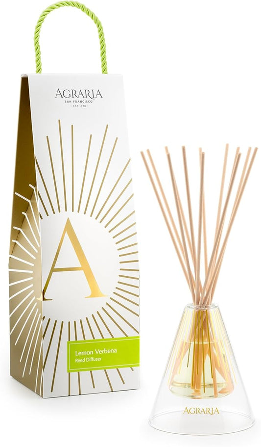 Agraria Lemon Verbena Reed Diffuser Set, 12 Reeds Essential Oil Freshener Sticks, Scent Diffusers for Home Fragrance, Scented Oil Diffuser Gift Box