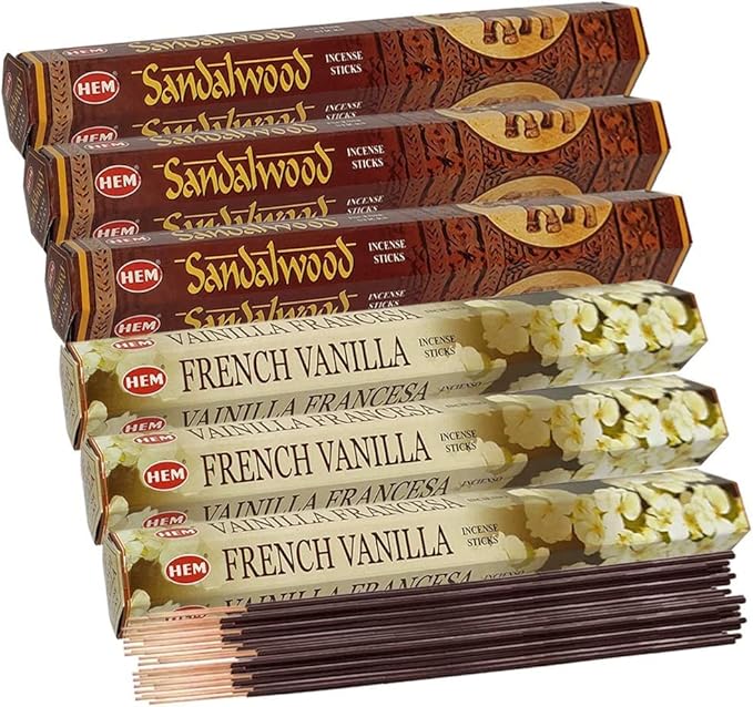 Sandalwood Incense Sticks and French Vanilla Incense Sticks with Incense Holder Bundle for Home Fragrance and Spiritual Décor