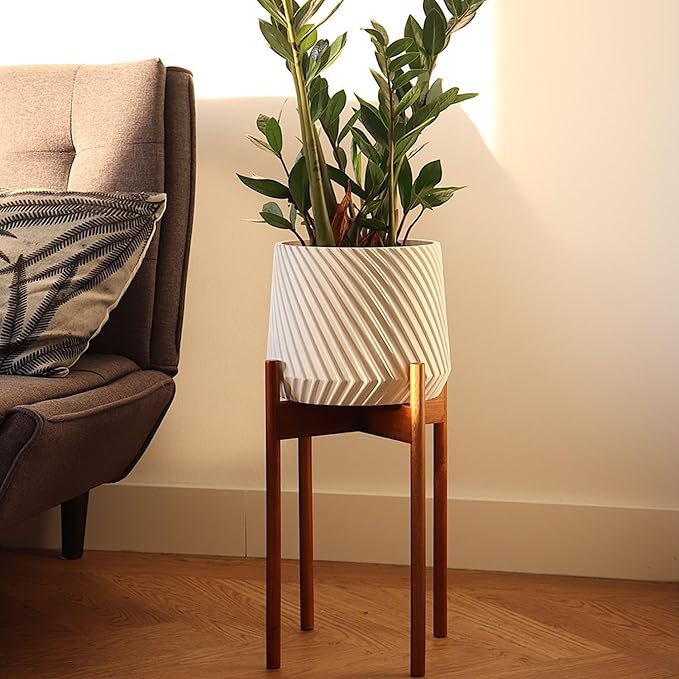 Fox & Fern 10 Inch Plant Pot with Drainage Plug — Premium Polystone White Plant Pot; Modern Planter with 3D Texture and Ceramic Finish; 10 Inch Pots for Plants Indoor & Outdoor