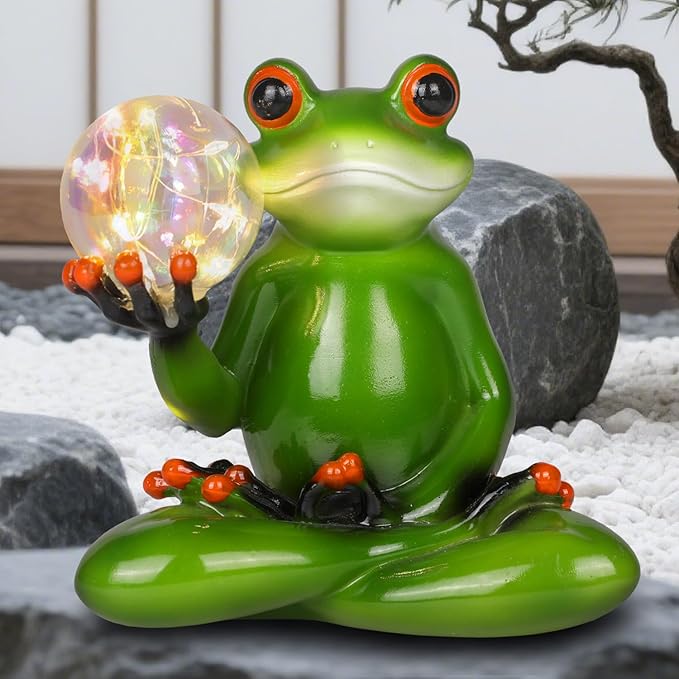 Solar Garden Decor Meditating Yoga Frog Statue - Zen Garden Frog Figurines for Yard Lawn Porch Patio Landscape Garden Decor, Housewarming Gifts for Women/Mom