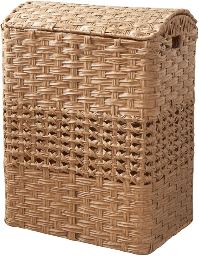 Apostle Rectangular Woven Laundry Hamper with Lid - Spacious Wicker Basket for Clothes Storage (Natural Brown, 18.5x14.6x24 in)