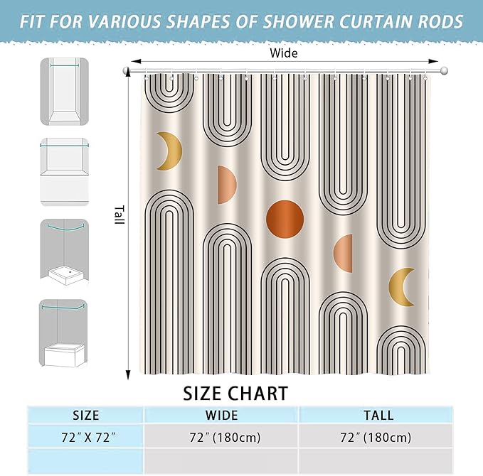 Boho Shower Curtains for Bathroom Mid Century Minimalist Abstract Aesthetic Modern Bathroom Decor Curtain Machine Washable Waterproof Fabric with 12 Hooks (Beige Minimalist, 72" x 72")