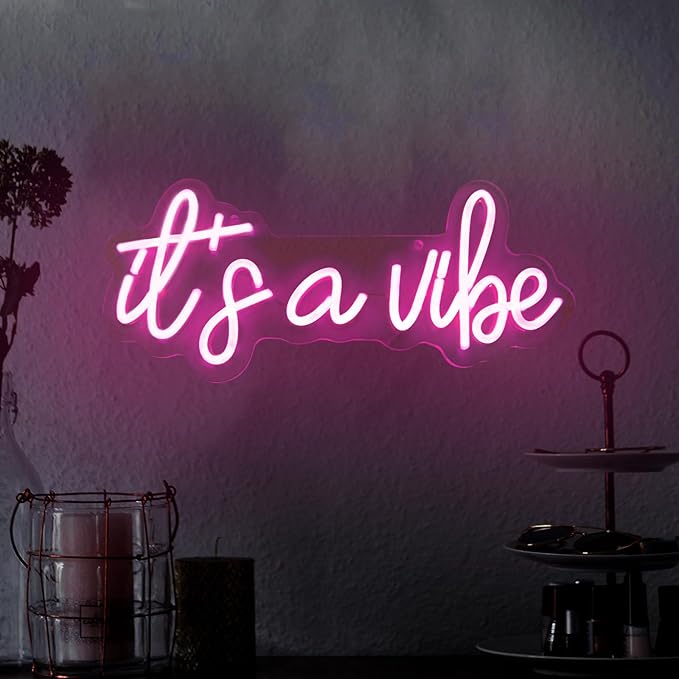 It's a Vibe Neon Sign, Neon Signs for Wall Decor, Neon Dimmable Pink LED Signs for Bedroom, Neon Light Up Signs for Home Beer Bar Cafe Game Room Birthday Wedding Decorations Girls Boys Gifts