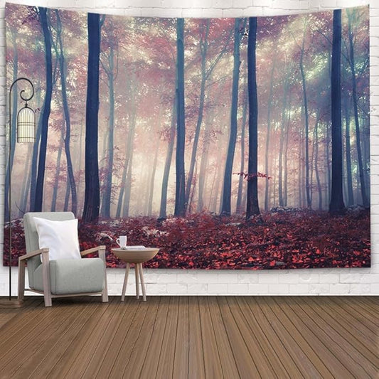 EMMTEEY Halloween Tapestry - Mystic Autumn Red Beech Forest for Bedroom Aesthetic 60X50 - Present for Friends Families