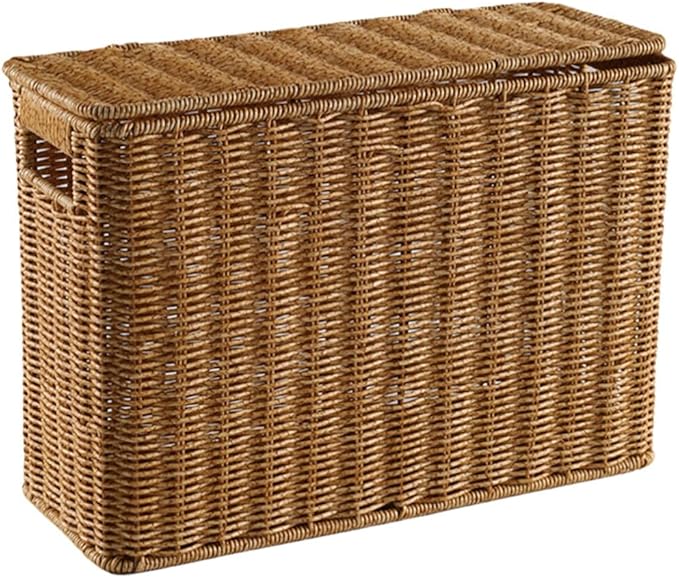 jojofuny Wicker Storage Baskets with Lids, Rattan Magazine Holder, Weave Sundries Basket, Woven Storage Container, for Storage, Living Room, Toy Organizing