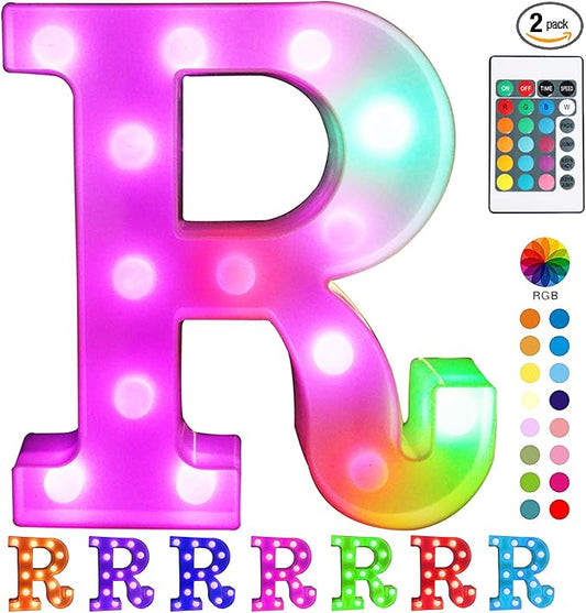 Pooqla Colorful LED Marquee Letter Lights with Remote – Light Up Marquee Signs – Party Bar Letters with Lights Decorations for The Home - Multicolor R