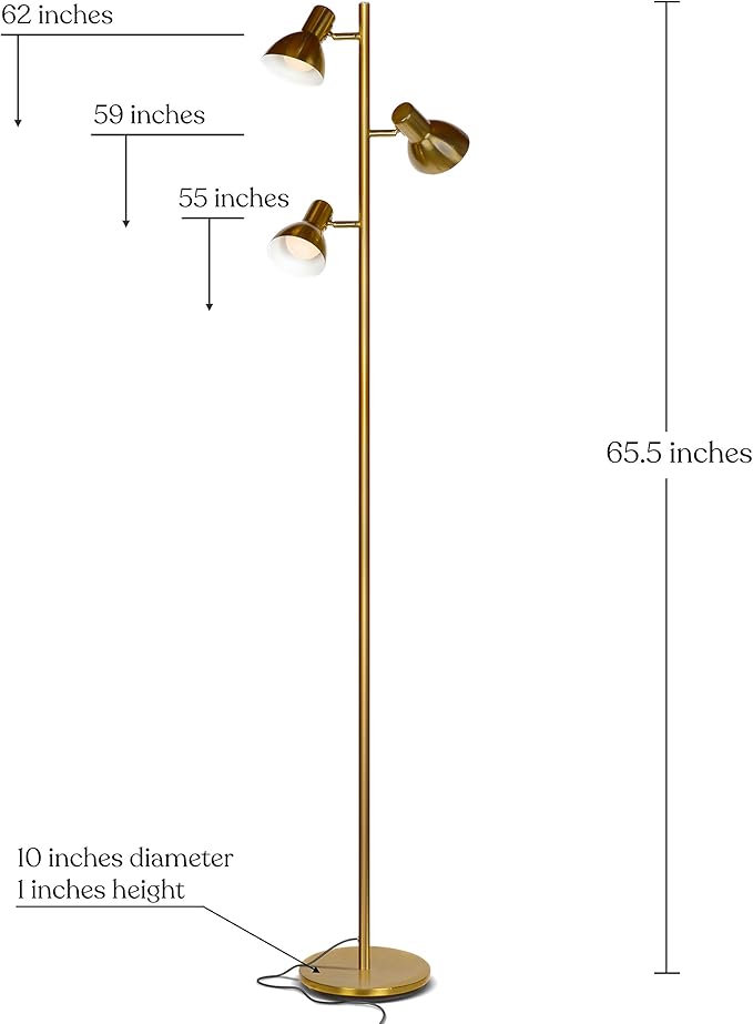 Brightech Ethan Dimmable Floor Lamp for Bedroom Reading & Living Room Decor - Modern LED Tall Tree Lamp for Offices - Brass