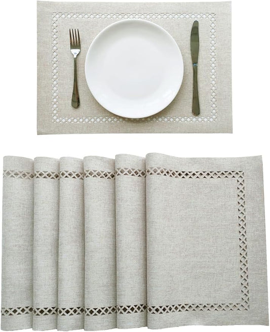 Placemats Set of 4, Set of 6 for Dining Table, Placemats with Hollow Edge Table Cloth Set, Table Mats for Dining Table 12"x18" Off-White