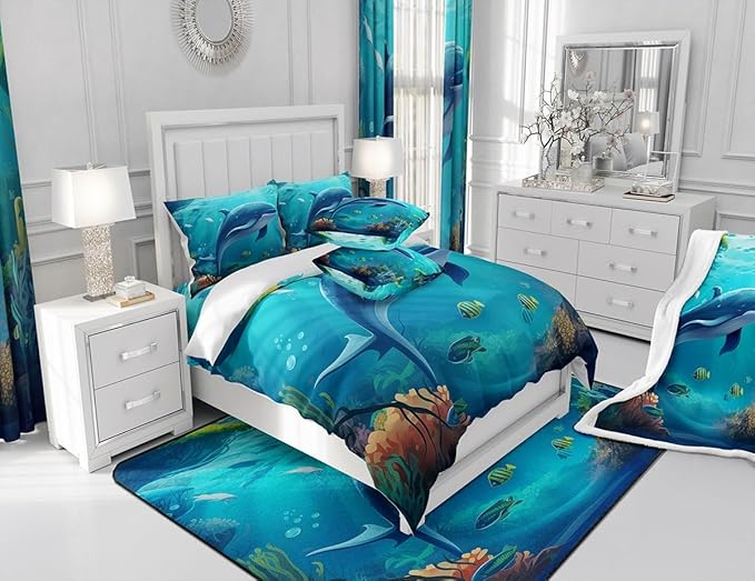 Feelyou Whale Shower Curtain Cute Whale Fabric Shower Curtain for Kids Boys Girls Blue Ocean Theme Bathroom Waterproof Accessories with 12 Hooks Ocean Animal Curtains,72x78 Inches