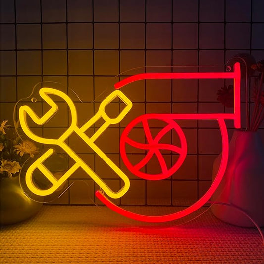 Garage Turbo Neon Light, Wrench Turbo Neon Signs for Wall Decor, LED Turbo Lamp Wall Art Car Garage Decor, Man Cave Auto Room Garage Repair Shop Party Birthday Gift(14.5 * 10.6in)