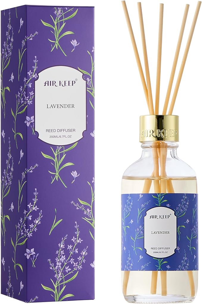 Airkeep Reed Diffuser Oil Set with Reed Sticks,Lavender Aromatherapy Oil Scent Diffuser for Home Office Bathroom Decoration Perfume and Gifts 6.76 oz/200ml