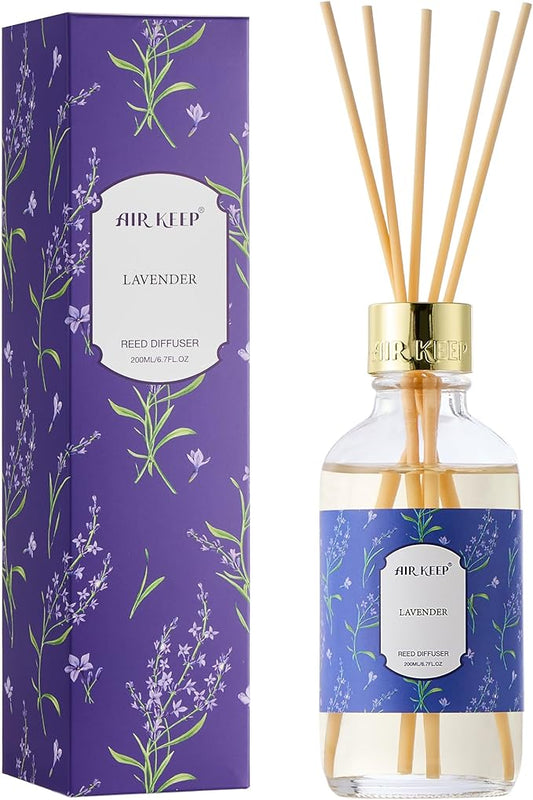 Airkeep Reed Diffuser Oil Set with Reed Sticks,Lavender Aromatherapy Oil Scent Diffuser for Home Office Bathroom Decoration Perfume and Gifts 6.76 oz/200ml