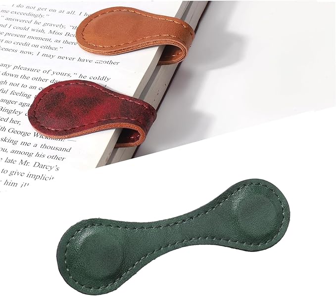 Magnetic Bookmarks Magnetic Leather Bookmarks Vintage Book Mark Double Sided Magnetic Page Markers Leather Engraved Bookmark for Men Women Teacher Students Book Lovers（1-Pack,Greener）