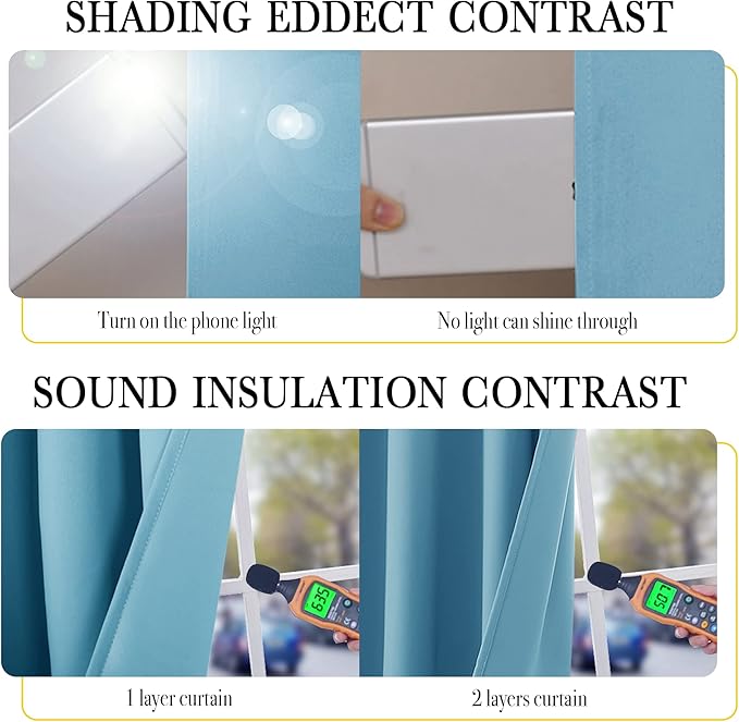 NICETOWN 100% Blackout Curtains with Same Color Liners, Thermal Insulated Full Blackout Lined Drapes, Energy Efficiency Window Draperies for Boy's Room (Teal Blue, 2 Panels, 52-inch W by 45-inch L)