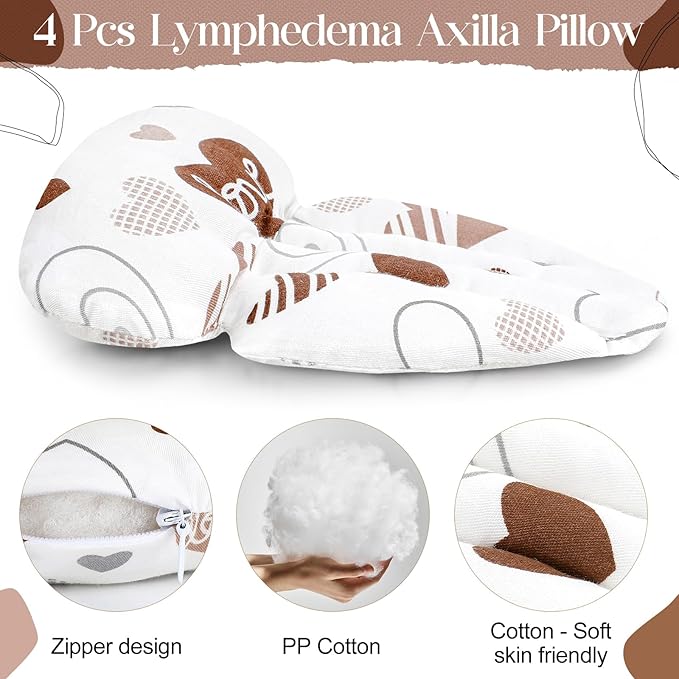 Juexica 4 Pcs Lymphedema Axilla Pillow Mastectomy Pillow Cotton Post Breast Surgery Pillow Mastectomy Recovery Breast Pillow for Sleeping Mastectomy Underarm Pillow Armpit Pain Relief (Heart)