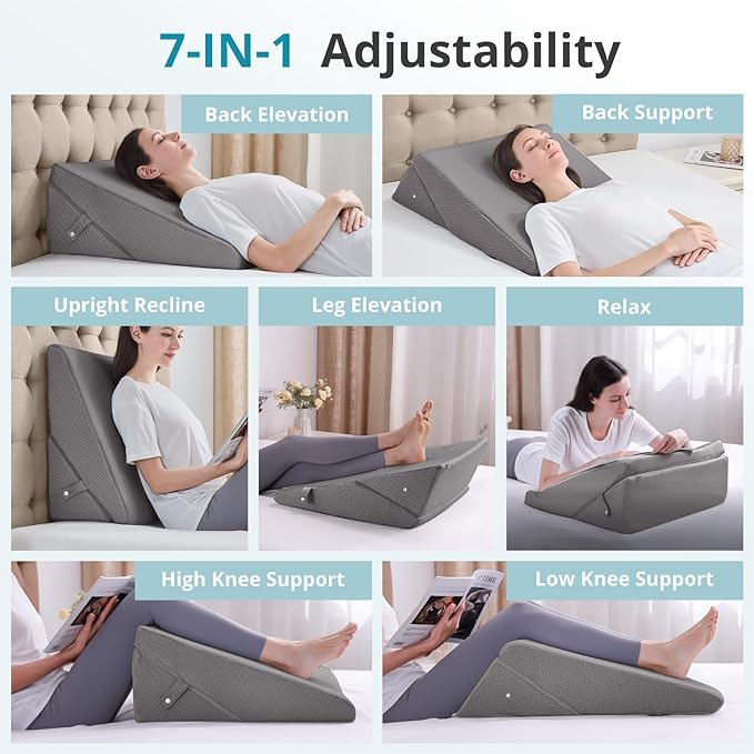 Sasttie Wedge Pillow for Sleep Apnea, 10 Inch Adjustable Bed Wedge Pillow for Back Pain, Acid Reflux Relief, Memory Foam Triangle Pillow Wedge for Sleeping, Post Surgery, Knee Elevation, Dark Grey