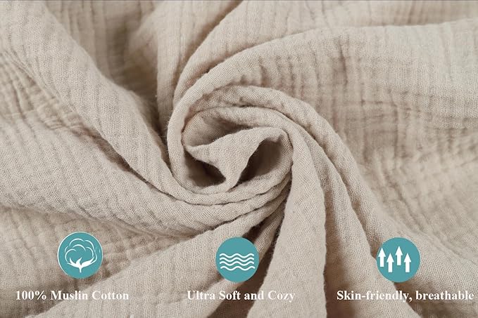 Muslin Square Playard/Playpen Fitted Sheets, Perfect for 36 X 36 Inch Portable Playard Soft 100% Cotton Fog & Brown