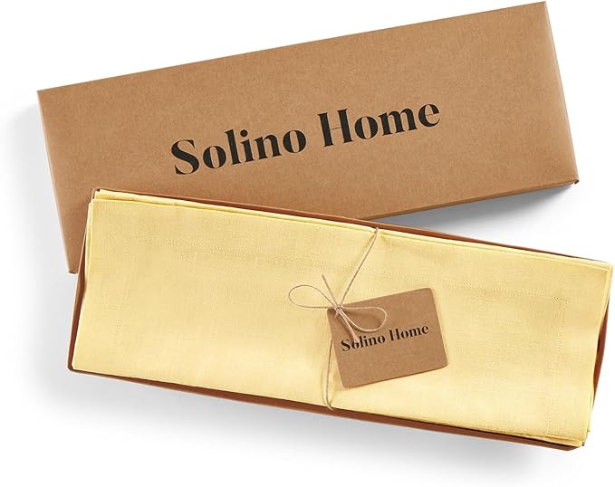 Solino Home Linen Placemats Set of 4 - Golden Straw Placemats 14 x 19 Inch - 100% Pure Linen Table Place Mats for Summer - Fete