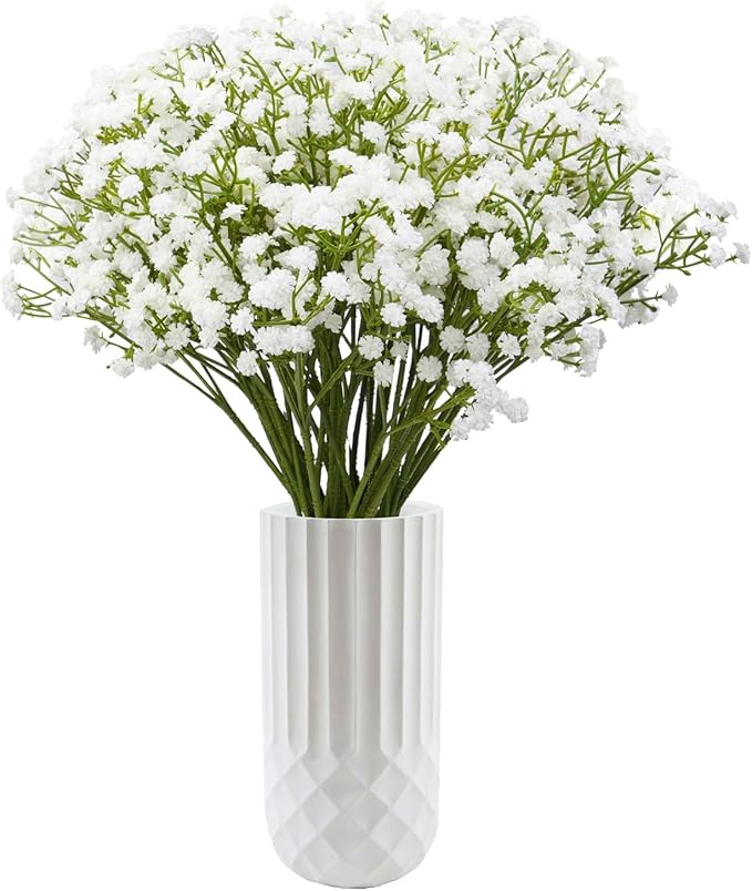 Babys Breath Artificial Flowers, 48Pcs Fake Baby Breath Flowers Artificial Bulk 11inch White Faux Gypsophila Real Touch Flowers for Outdoors Wedding DIY Bouquet Arrangement Home Garden Decor