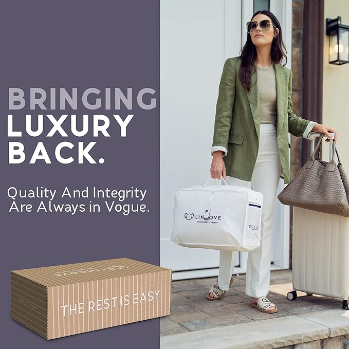 Lincove Signature 100% Canadian White Down Pillow - Luxury Sleeping Pillow for Back, Stomach & Side Sleepers - 800 Fill Power Bed Pillow, 500 Thread Count, Made in Canada, Queen - Soft, 1 Pack