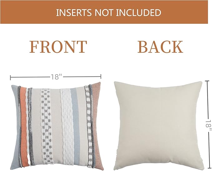 Boho Pillow Covers 18x18 Set of 2 for Couch-Modern Farmhouse Sofa Decorative Throw Pillow Covers Textured Chenille Cushion Covers Outdoor Netural Bohemian Pillow Cases Square