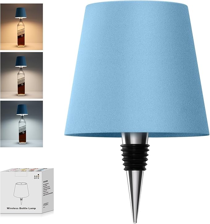 Wireless Bottle Lamp, 2025 New 3 Color Rechargeable Wine Bottle Lights for Bars Restaurants (Blue, 1PC)