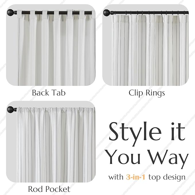 Jinchan Black and White Striped Curtain 100 Inch Extra Wide, Sliding Glass Door, Room Divider, Pinstripe Window Treatment Drape 1 Panel