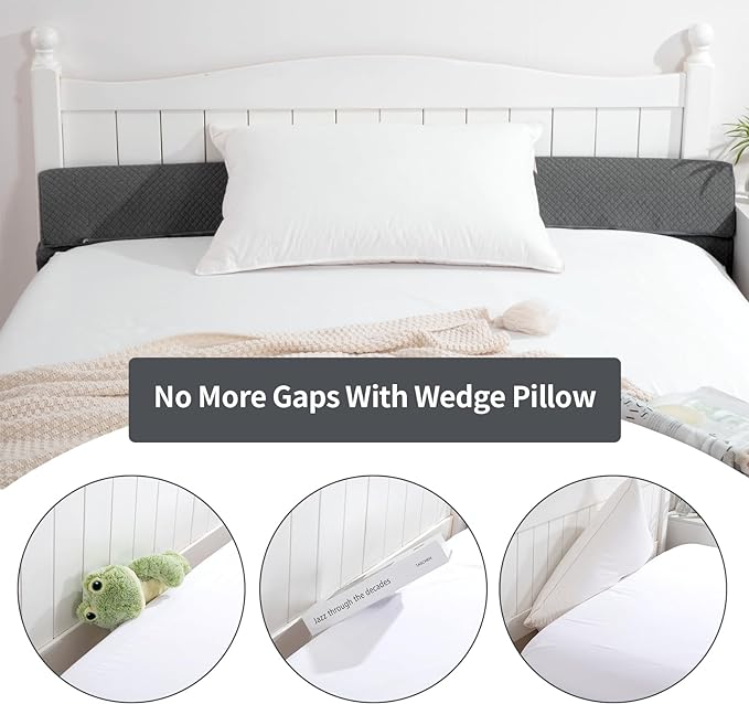 MABOZOO Pillow Wedge for Headboard Gap,Bed Gap Filler Full Size,Foldable Bed Wedge Pillow for Headboard,Grey Bed Wedge Gap Filler,Foam Mattress Gap Filler,54"x6"x6"