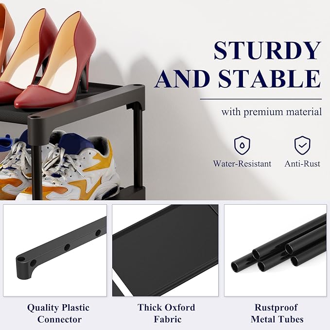 Kitsure Shoe Rack - Premium Non-Woven Shoe Rack Shelf, Shoe Organizer for Closet, Entryway, Garage & Corridor, Sturdy & Durable Long Stackable Shoe Shelves, X-Large, Black