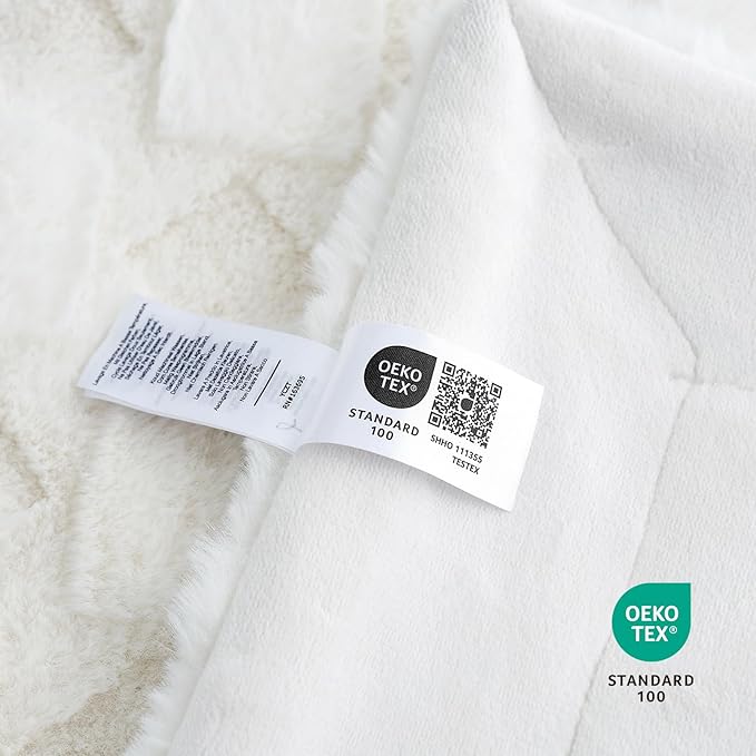 Cozy Bliss Faux Fur Throw Blanket for Couch - Clearance Soft Checkered Fuzzy Plush Cozy Throw Gift Blankets for Women,Cream White Boho Blanket for Sofa Bedroom Living Room.50 * 60 Inches
